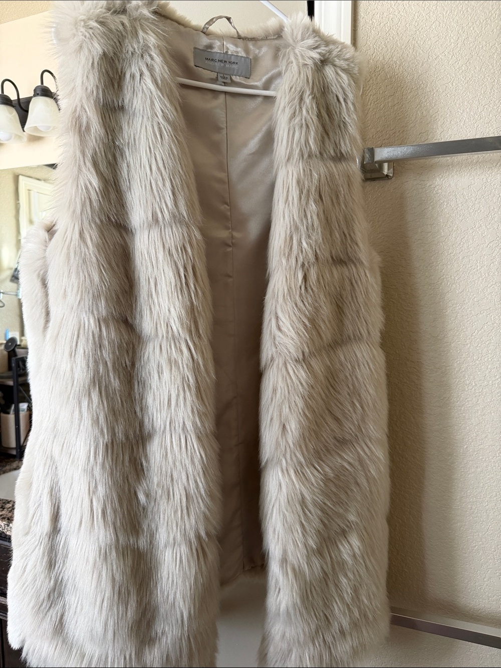 Marc New York Plush Faux Fur Vest in Light Taupe